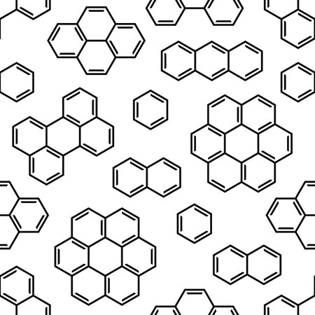 Vector seamless pattern with black chemical signsのイラスト素材