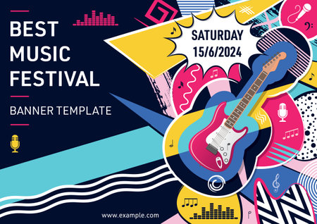 Vector music festival poster with electric guitarのイラスト素材
