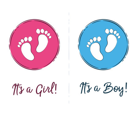 Vector baby girl and boy announcement setのイラスト素材