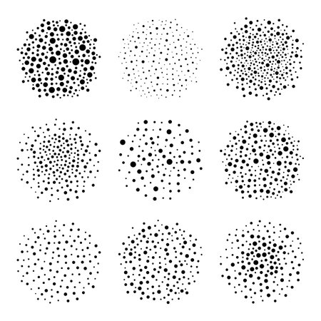 Abstract vector stipple circles brush stroke setのイラスト素材