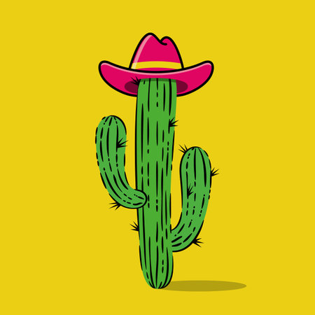 Vector cartoon cowboy cactus plant with hatのイラスト素材
