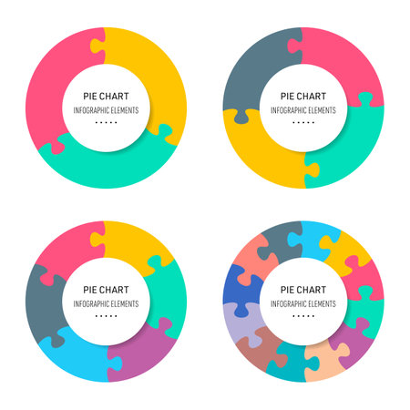 Vector infographic puzzle pie chart diagram setのイラスト素材
