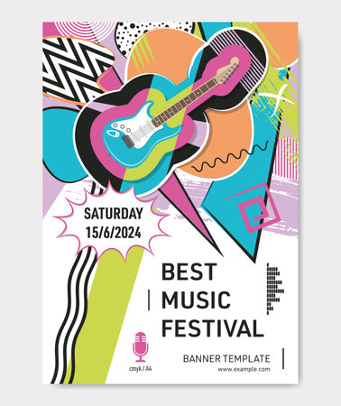 Abstract vector music festival poster with guitarのイラスト素材