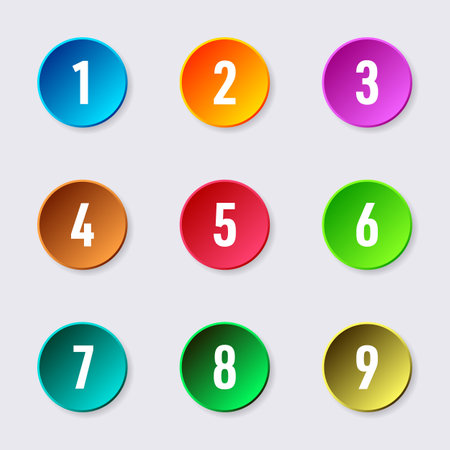 Colourful 3D web buttons with white numbersのイラスト素材