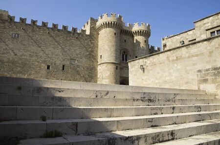 Fortified walls and towers Ancient Rhodes,Greeceのeditorial素材