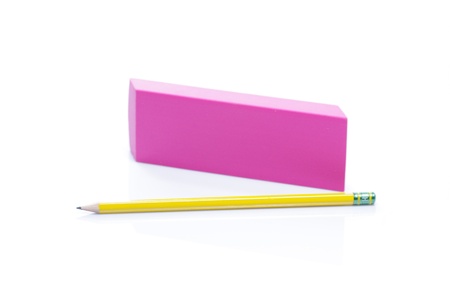 eraser and pencil isolated on whiteの写真素材