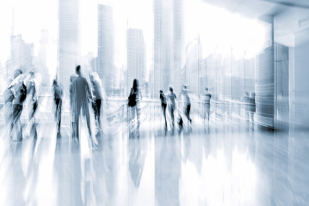 lobby in the rush hour is made in the manner of blur and a blue tonalityの写真素材