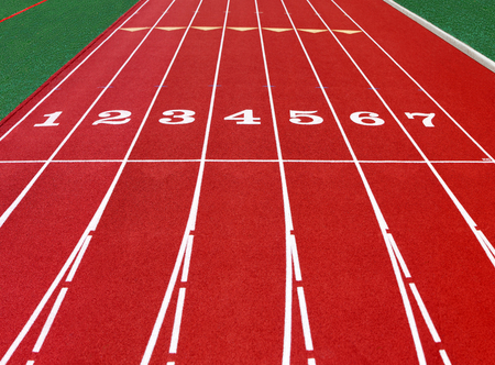 running track at the stadium with artificial turfの写真素材