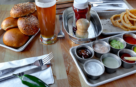 close up fresh spices and sauces on the kitchen tableの写真素材