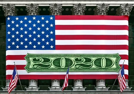 2020 New Year greeting card. United States of America flag close upの写真素材