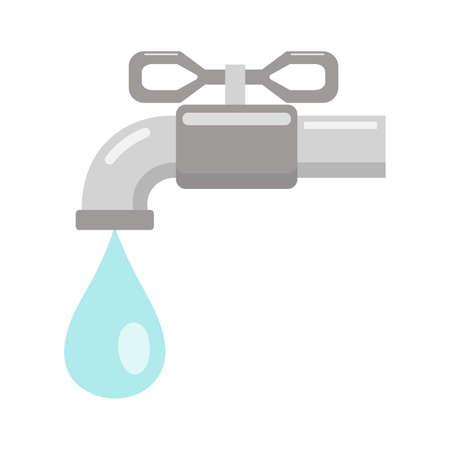water tap and water cartoon object on white background, vector illustrationのイラスト素材