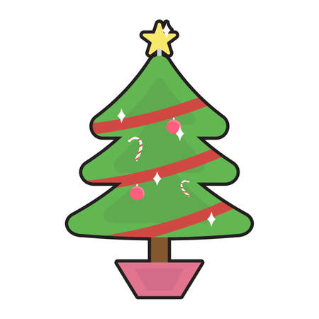 cute christmas tree cartoon object on white background, vector illustrationのイラスト素材