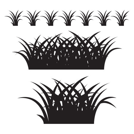 set of black, silhouette grass object on white background, vector illustrationのイラスト素材