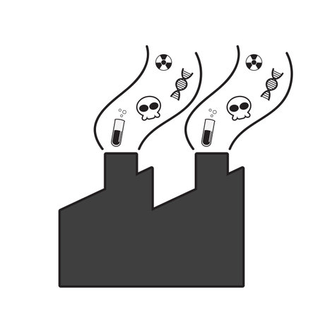 factory or industry with pollution object on white background, vector illustrationのイラスト素材