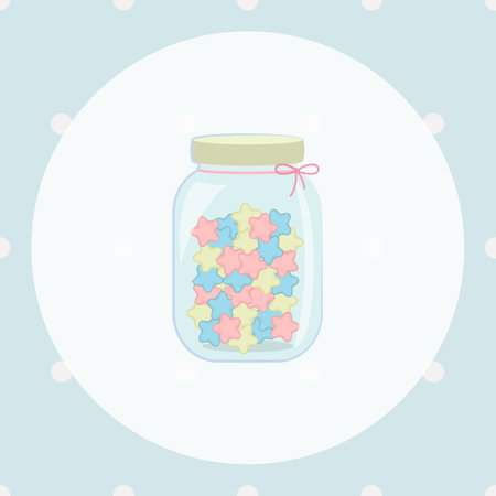 paper stars in the glass bottle on blue background, vector illustrationのイラスト素材