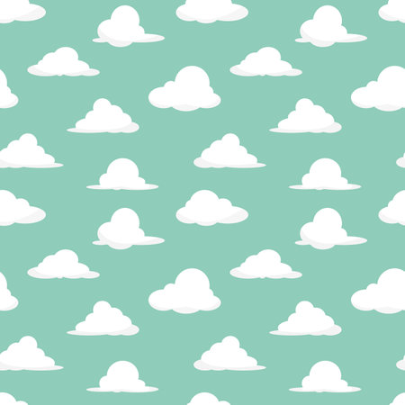 six shapes of white cloud cartoon object seamless pattern on blue background, vector illustratorのイラスト素材