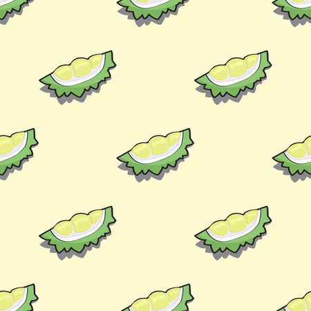piece of durian, fruit of summer cartoon object on yellow background, wallpaper, vector doodle artのイラスト素材