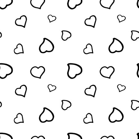 black and white hearts for valentine's day seamless pattern background, vector doodle artのイラスト素材