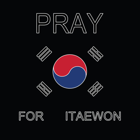 prey for Itaewon and south korea sign vector illustrator with white stroke in black backgroundのイラスト素材