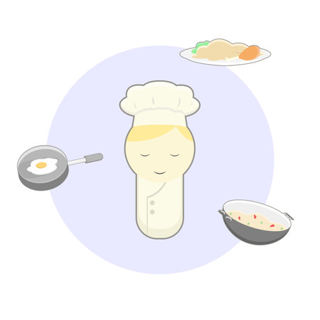 chef pan food fried rice and fried chicken cartoon objectのイラスト素材