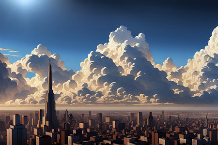 sunrise building  and cloud in the city backgroundの素材