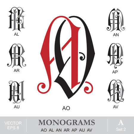 Vintage Monograms AO AL AN AR AP AU AVのイラスト素材