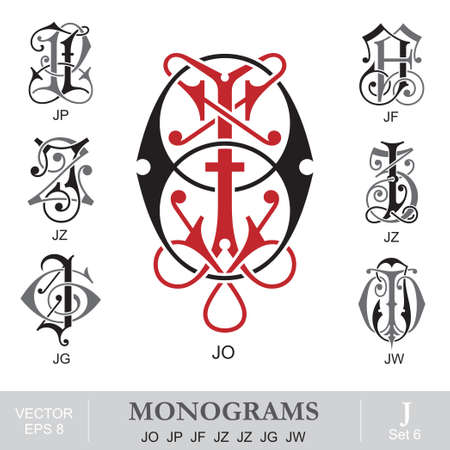 Vintage Monograms JO JP JF JZ JZ JG JWのイラスト素材