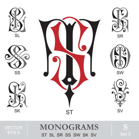Vintage Monograms ST SL SR SS SW SK SVのイラスト素材