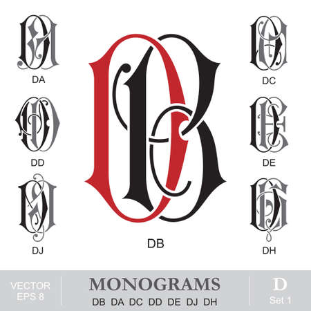 Vintage Monograms DB DA DC DD DE DJ DHのイラスト素材