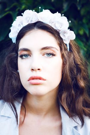 pretty women in the gardenの写真素材