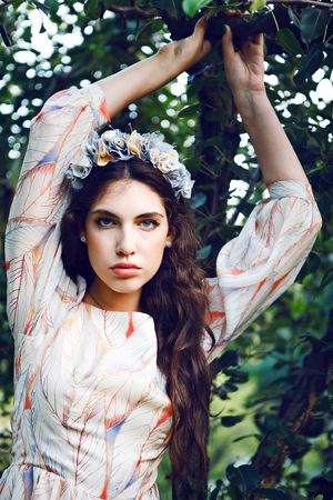 pretty women in the gardenの写真素材