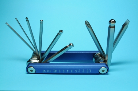 Multitool on a blue backgroundの写真素材