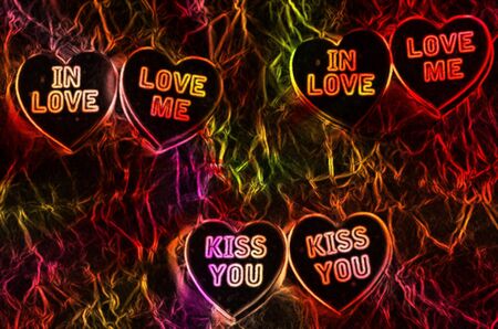 Group of hearts with special fuzzy effect and wordsの写真素材
