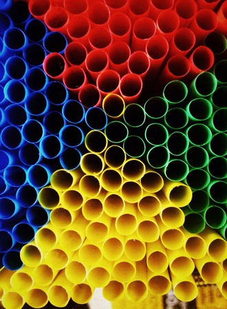 Group of straws with different colors in geometric arrangementの素材