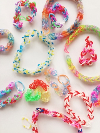Close view of colorful bands loomの素材