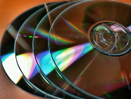 Close view of set of compact discs