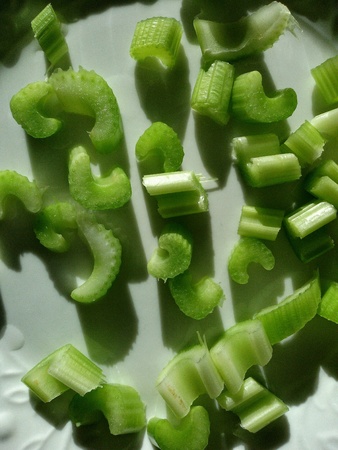 Cutter bits  of celery on a plateの素材