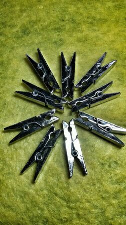 Close view of Christmas pegs in star formationの素材