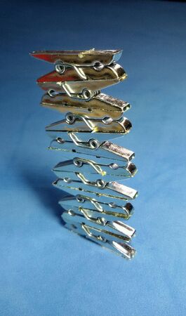Close view of silver Christmas pegs pileの素材