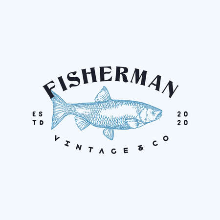 Fisherman Fish Logo Vintage Illustrationのイラスト素材