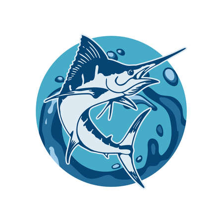 Swordfish And Sea Vector Illustrationのイラスト素材