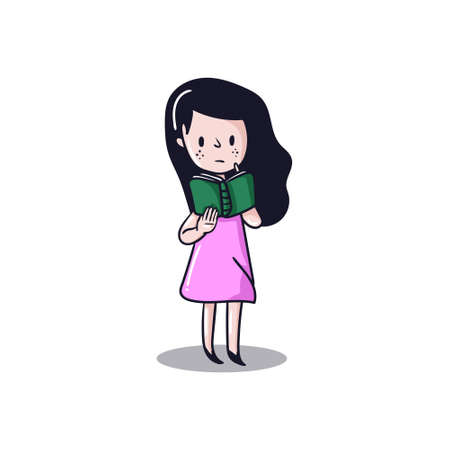 Cartoon Girl Reading Book Illustrationのイラスト素材