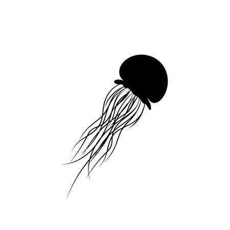 Black isolated silhouette of a sea jellyfish on a white background. Side view.のイラスト素材