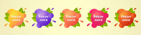 Juice fresh fruit set label icon. Orange, blueberry, peach, raspberry, strawberry. Design sticker. Vector illustration.のイラスト素材