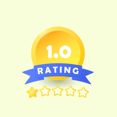 Rating emblem for a site or application. Icon for indicating quality assessment. Feedback system. Five Stars. Infographics. Vector illustration. One point out of five.のイラスト素材