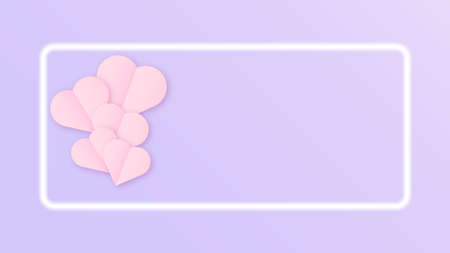 Violet Valentines Day banner. Holiday background with place for text. Pink hearts with a frame.