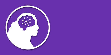 Girl or woman headache concept. People silhouette. Vector medical illustration in paper cut style with shadow. mental health. Place for text. Copy space. Health careのイラスト素材