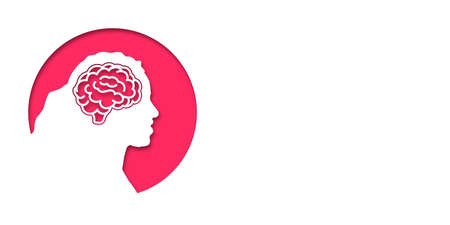 Girl or woman headache concept. People silhouette. Vector medical illustration in paper cut style with shadow. mental health. Place for text. Copy space. Health careのイラスト素材