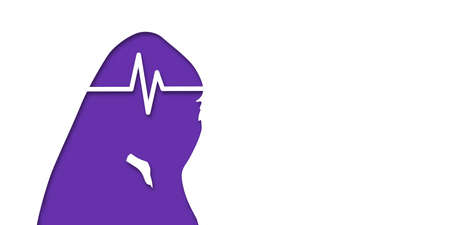 Girl or woman headache concept. People silhouette. Vector medical illustration in paper cut style with shadow. mental health. Place for text. Copy space. Health careのイラスト素材