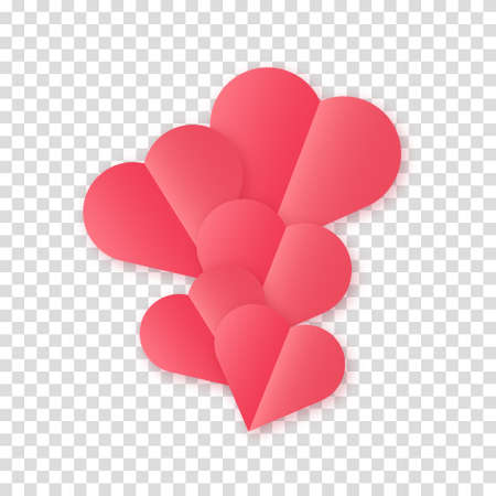 The concept of a love hearts cloud nubes in red with a shadow on a transparent background. Vector clipart illustration.のイラスト素材